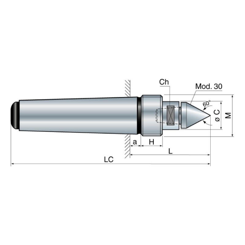 Pointe fixe standard avec écrou d'extraction et embout interchangeable - pour MAZAK