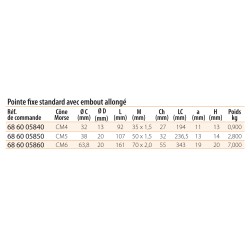 Pointe fixe standard avec écrou d'extraction et embout allongé - pour MAZAK